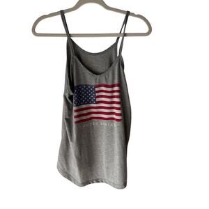 Weekend Soul Gray USA Flag Tank Top Medium Spaghetti Straps 4th of July‎